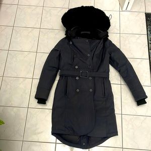 Nobis Tula small double breasted parka with rabbit fur hood